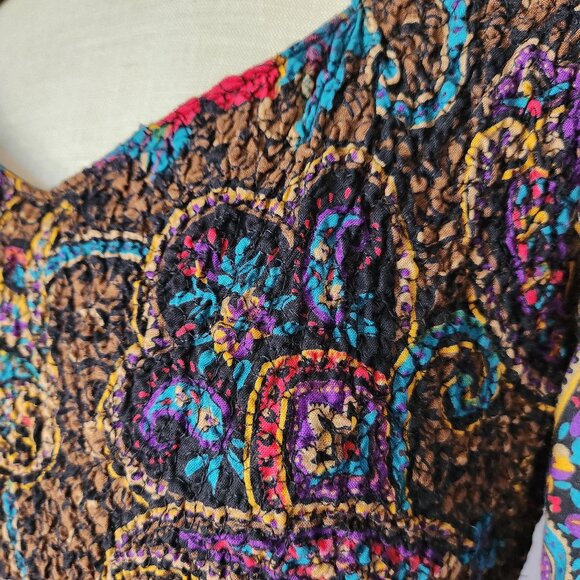 Vintage NWT ACT I New York Floral Paisley Smocked Midi Dress Drop-waist - Picture 3 of 14